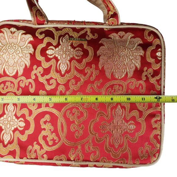 Celebrity Large Zippered Travel Jewelry Makeup Bag Case Red Gold Brocade - Picture 9 of 12